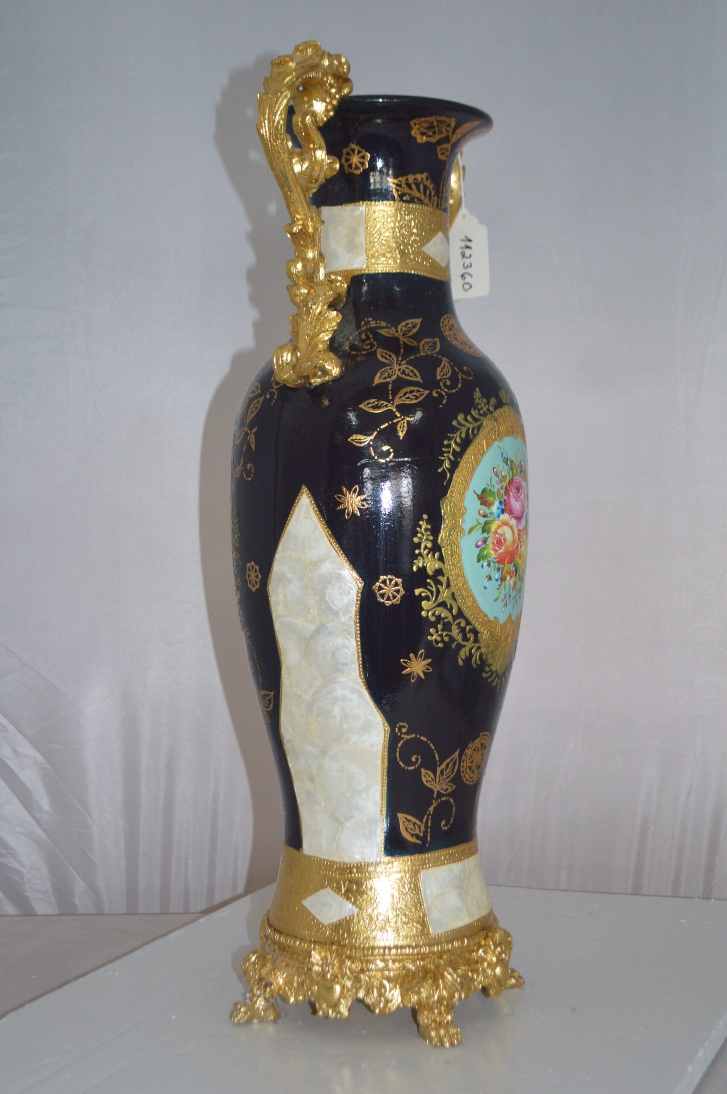 Decoration Vase Blue and Gold -  Size: 13"L x 9"W x 28"H.