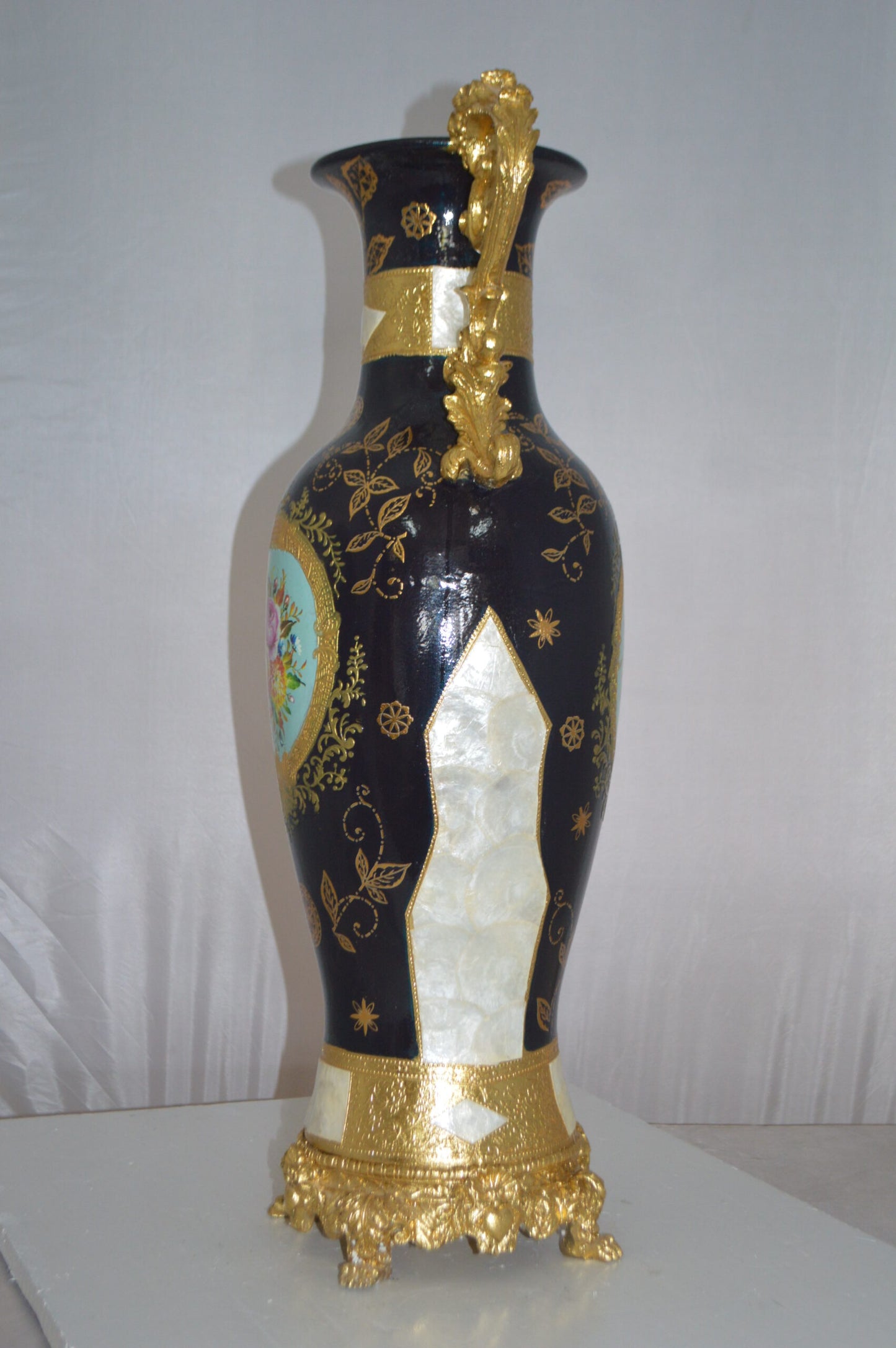 Decoration Vase Blue and Gold -  Size: 13"L x 9"W x 28"H.