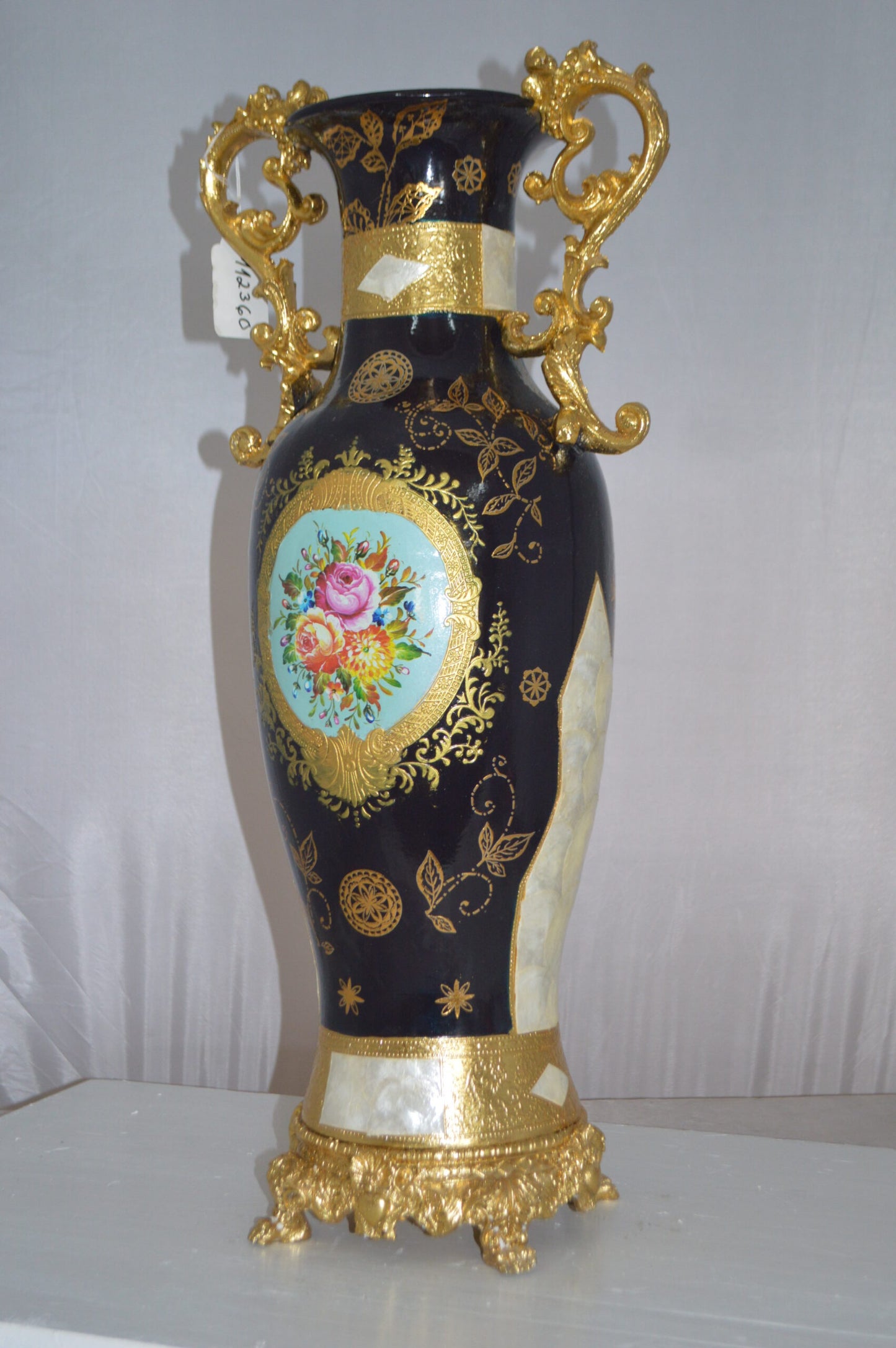Decoration Vase Blue and Gold - Size: 13"L x 9"W x 28"H.