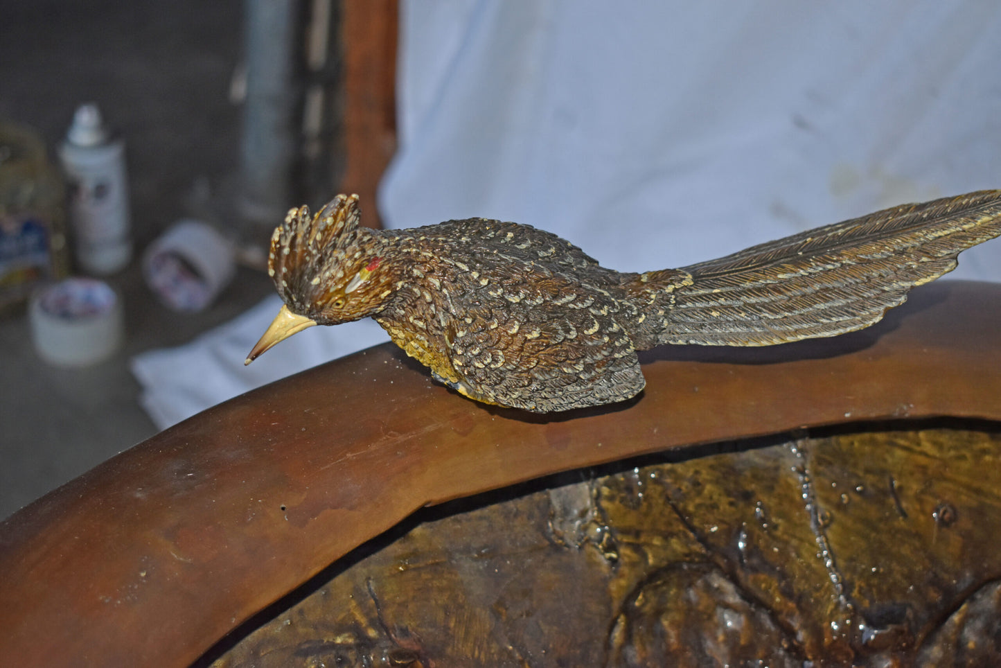 Birdbath With Five Roadunner Birds Bronze Statue - Size: 31" x 31" x 67"H