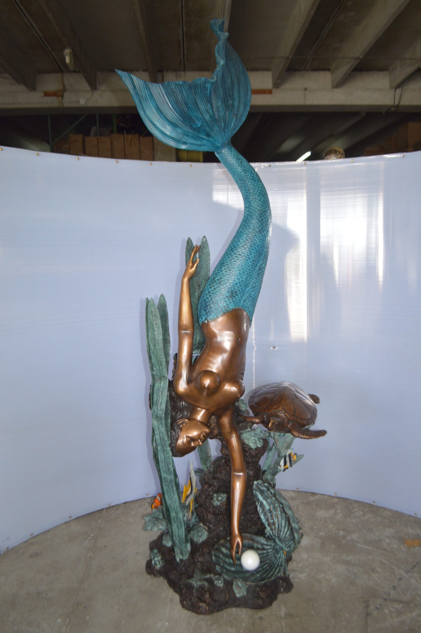 Mermaid Diving for a Pearl Fountain Bronze Statue - Size: 34"L x 27"W x 93"H.