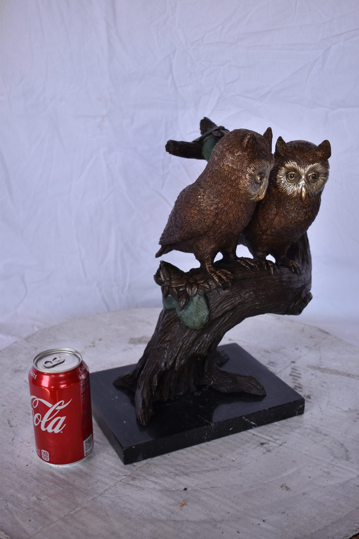 Two Owls on A Tree Trunk Bronze Statue - Size: 11"L x 11"W x 14"H.