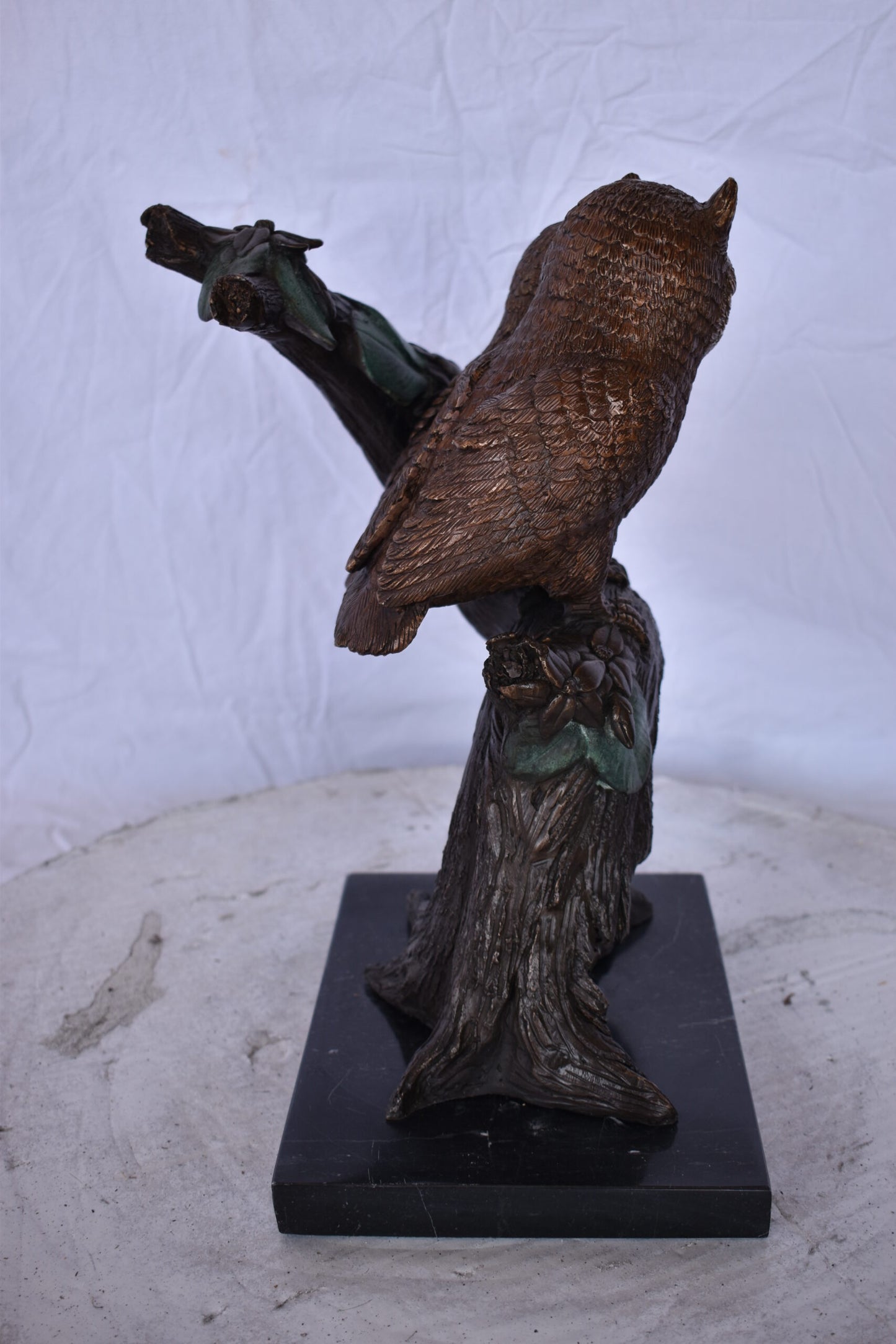 Two Owls on A Tree Trunk Bronze Statue - Size: 11"L x 11"W x 14"H.