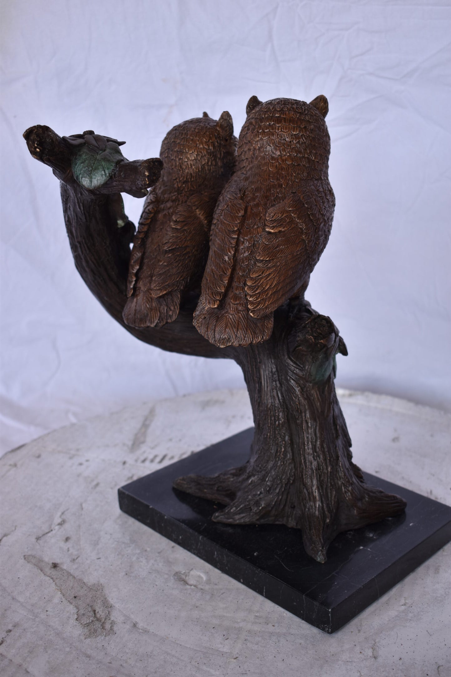 Two Owls on A Tree Trunk Bronze Statue - Size: 11"L x 11"W x 14"H.