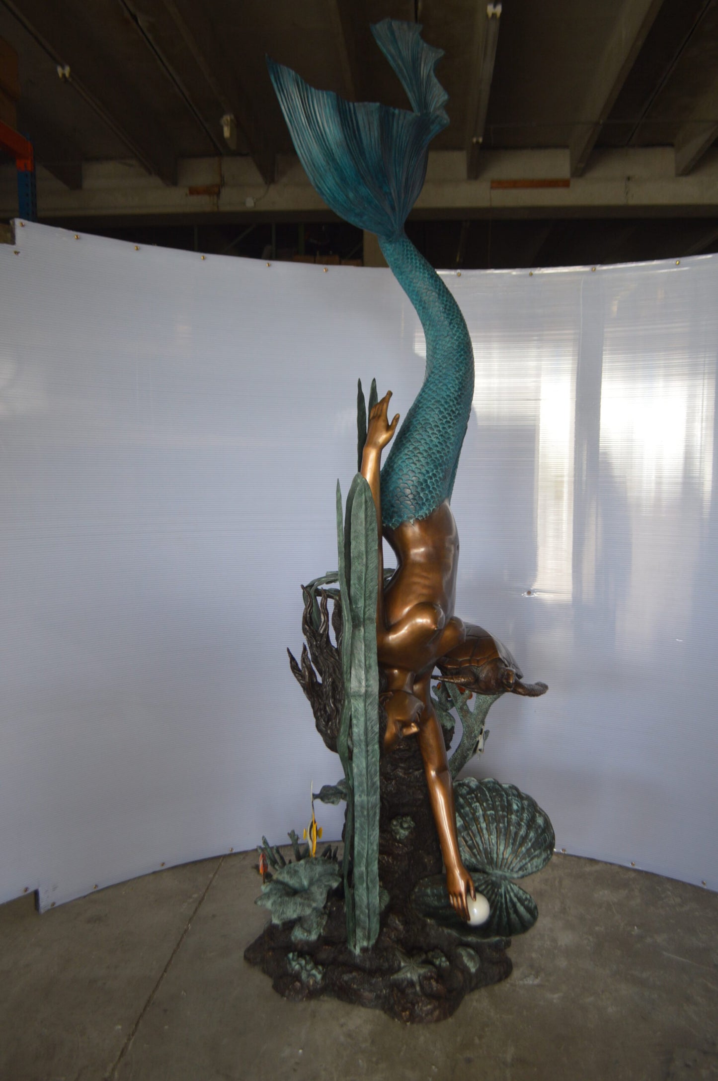 Mermaid Diving for a Pearl Fountain Bronze Statue - Size: 34"L x 27"W x 93"H.