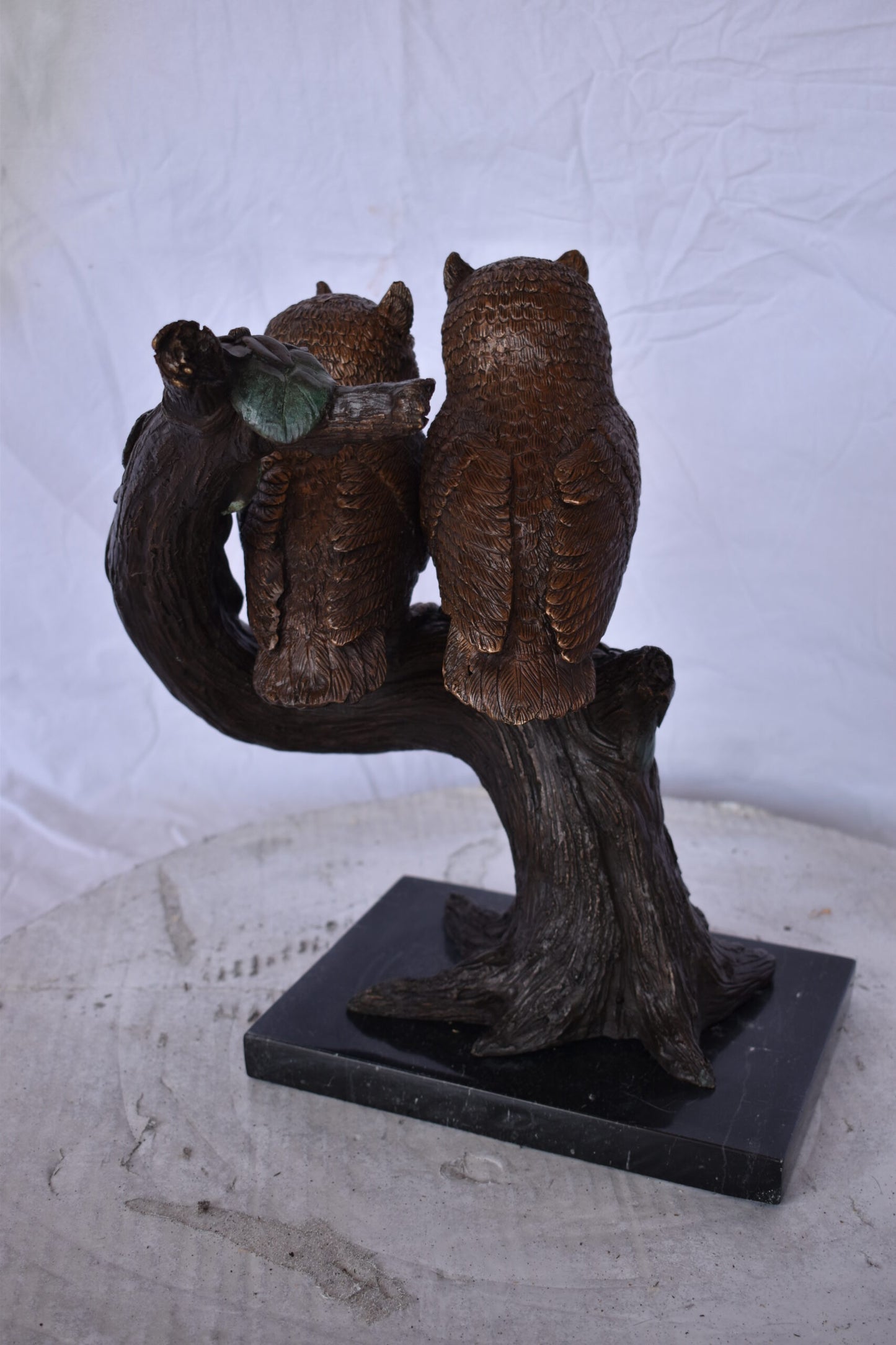 Two Owls on A Tree Trunk Bronze Statue - Size: 11"L x 11"W x 14"H.