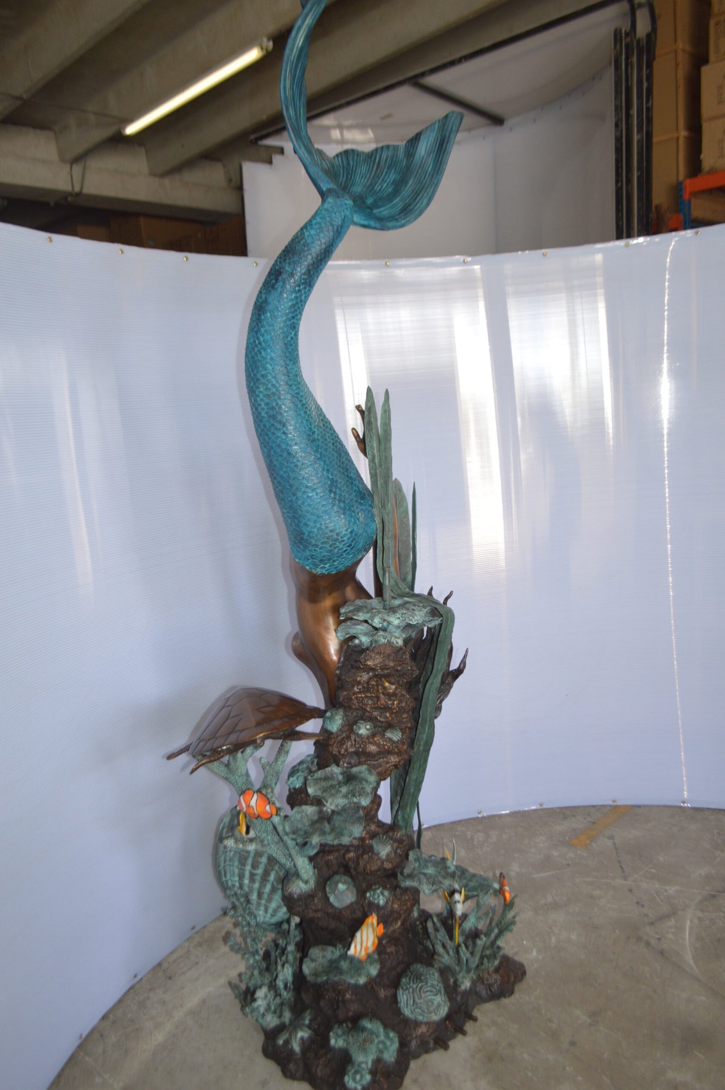 Mermaid Diving for a Pearl Fountain Bronze Statue - Size: 34"L x 27"W x 93"H.