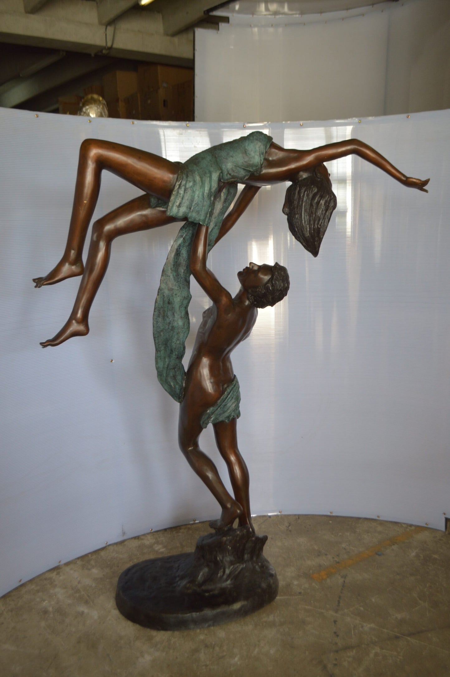 Ballet Man raising Lady Bronze Statue - Size: 54"L x 33"W x 69"H.