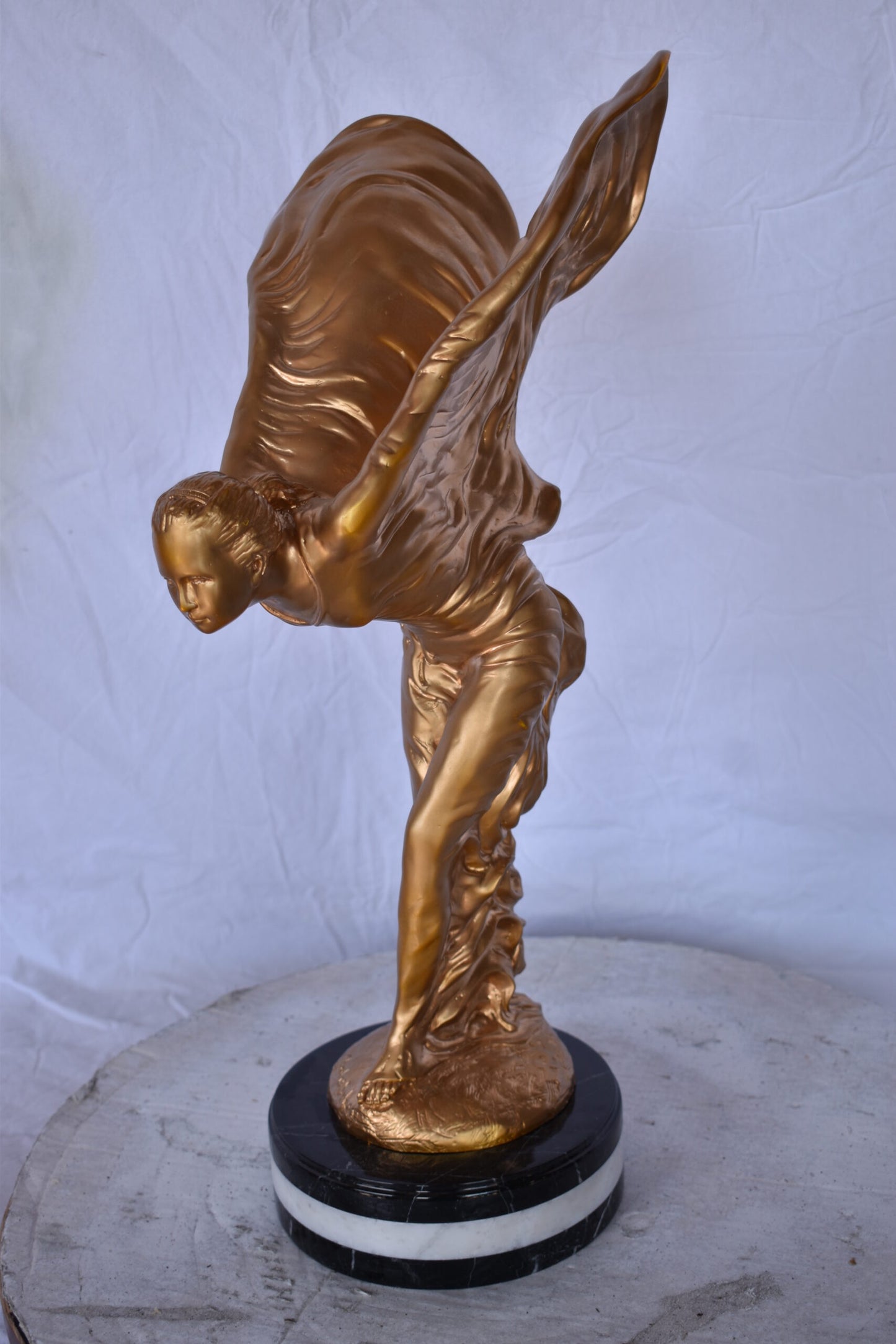 Spirit of Ecstasy Rolls Royce Gold Bronze Statue - Size: 10"L x 15"W x 24"H.