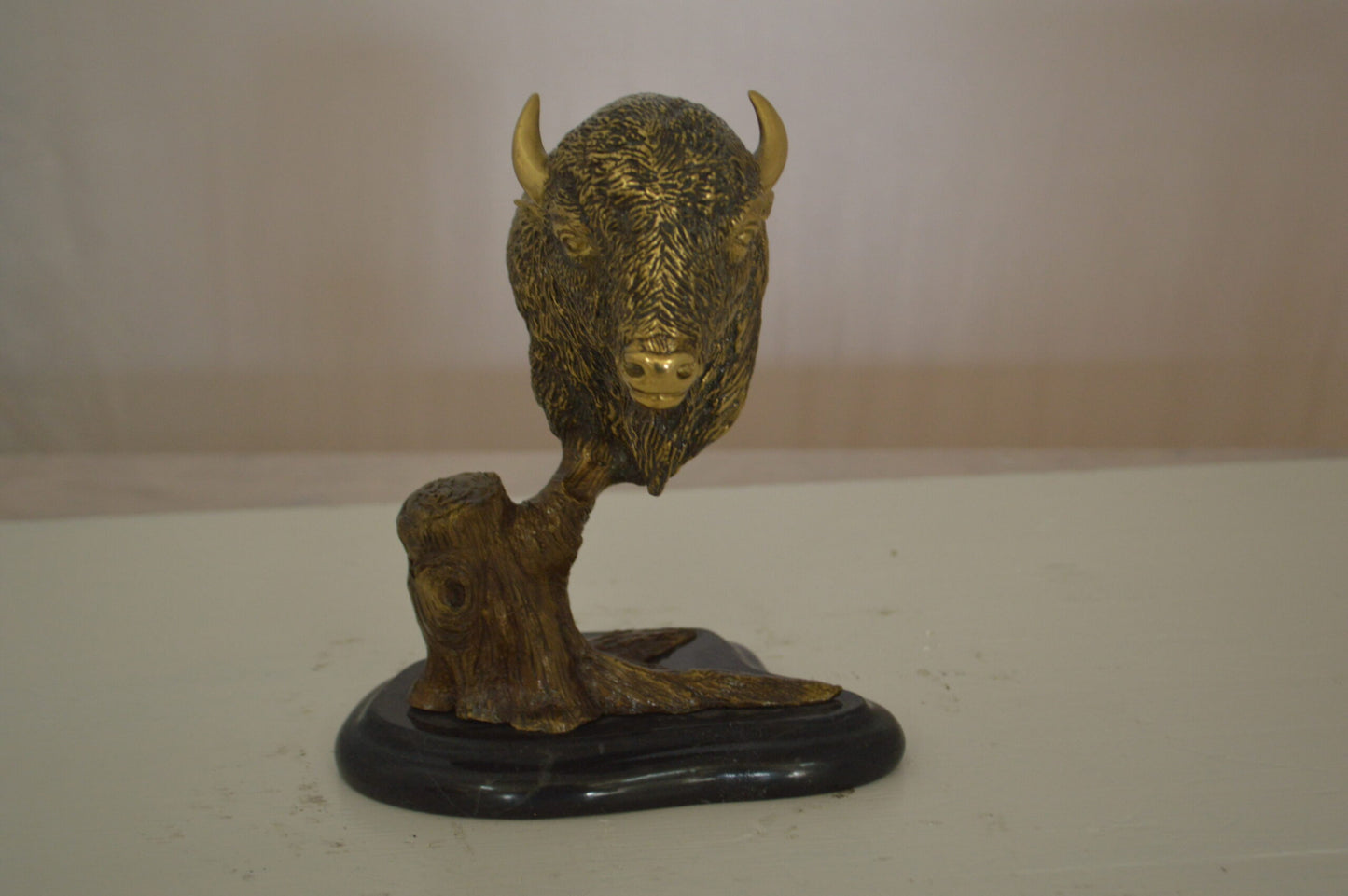 Bison Head Bronze Statue - Size: 8"L x 5"W x 9"H.