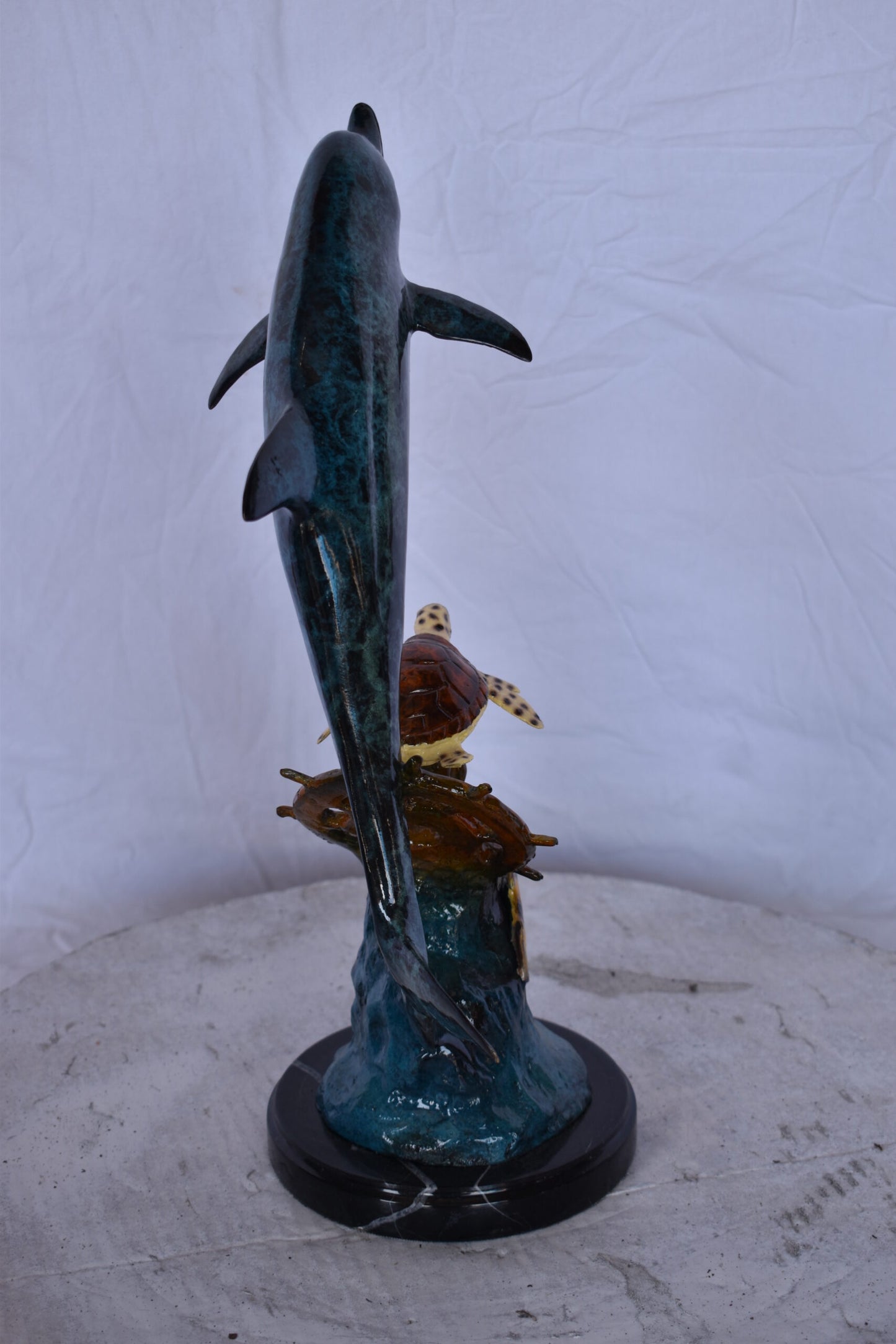 Nifao Dolphin, Turtle, Anchor & Fish Bronze Statue – Intricate Marine Wildlife Figurine on Marble Base for Home, Office, Garden, or Nautical Decor – Symbol of Sea Lore, Strength 6" L x 10" W x 19" H.