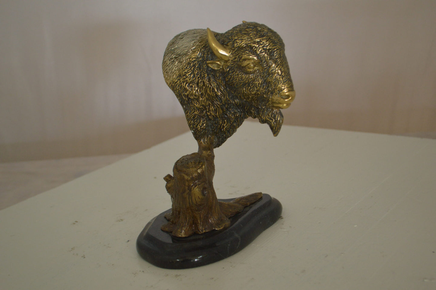 Bison Head Bronze Statue - Size: 8"L x 5"W x 9"H.