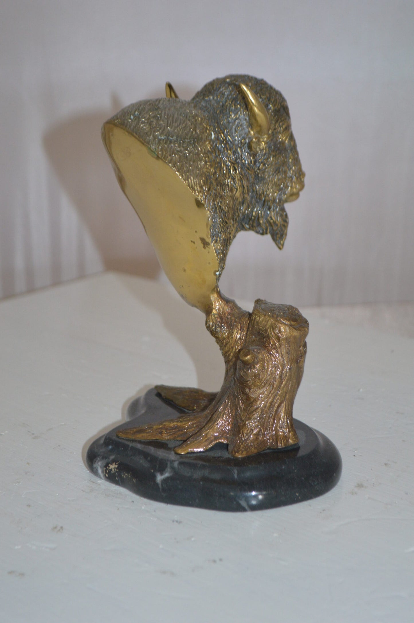 Bison Head Bronze Statue - Size: 8"L x 5"W x 9"H.
