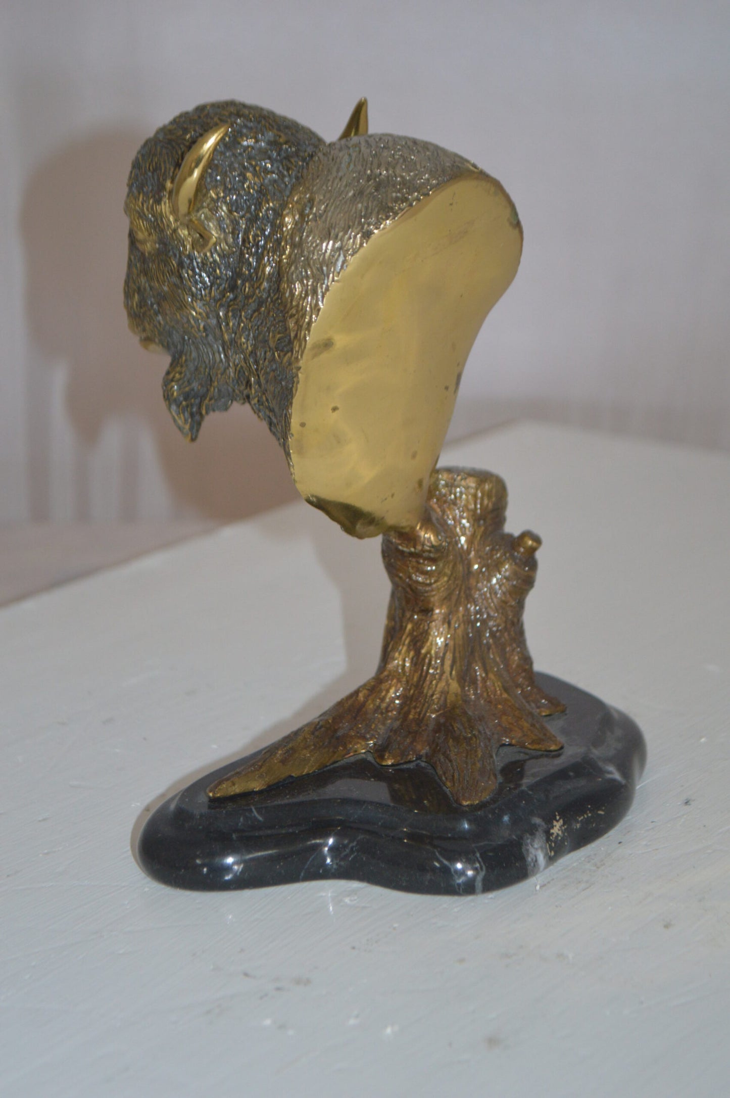 Bison Head Bronze Statue - Size: 8"L x 5"W x 9"H.
