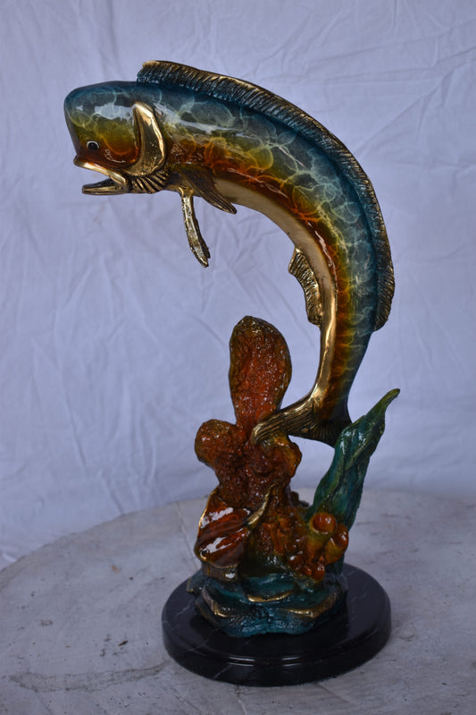 Dorado or Mahi Mahi With Coral Bronze Statue - Size: 5"L x 10"W x 19"H