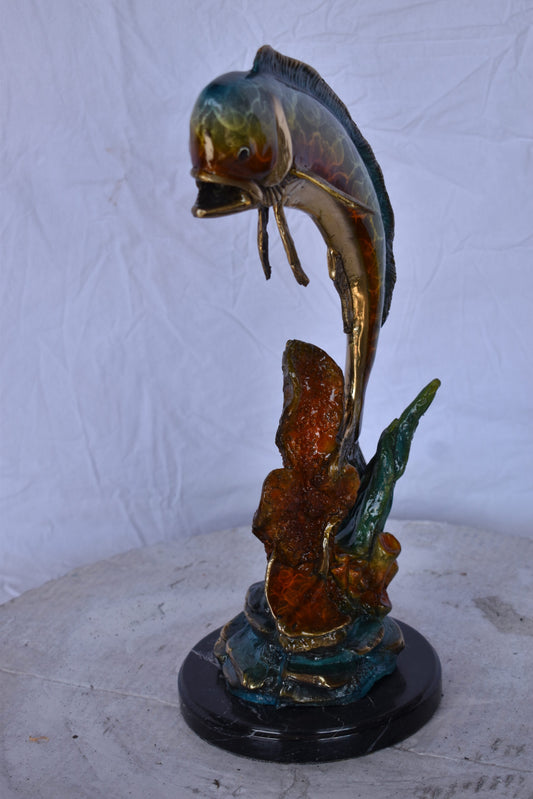 Dorado or Mahi Mahi With Coral Bronze Statue - Size: 5"L x 10"W x 19"H