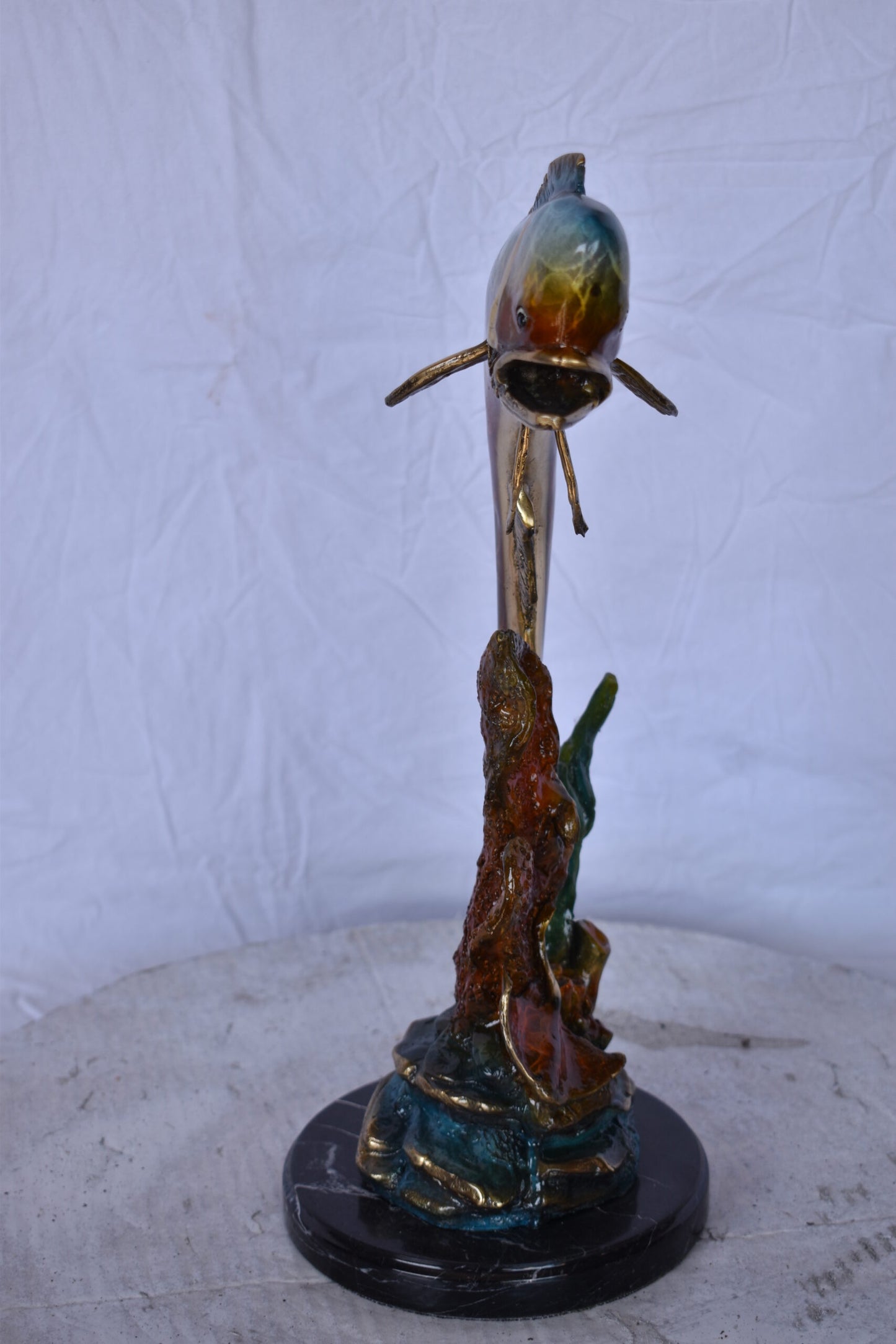 Dorado or Mahi Mahi With Coral Bronze Statue - Size: 5"L x 10"W x 19"H