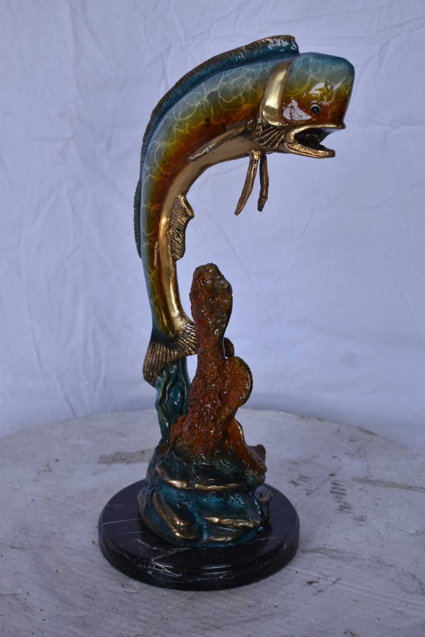 Dorado or Mahi Mahi With Coral Bronze Statue - Size: 5"L x 10"W x 19"H