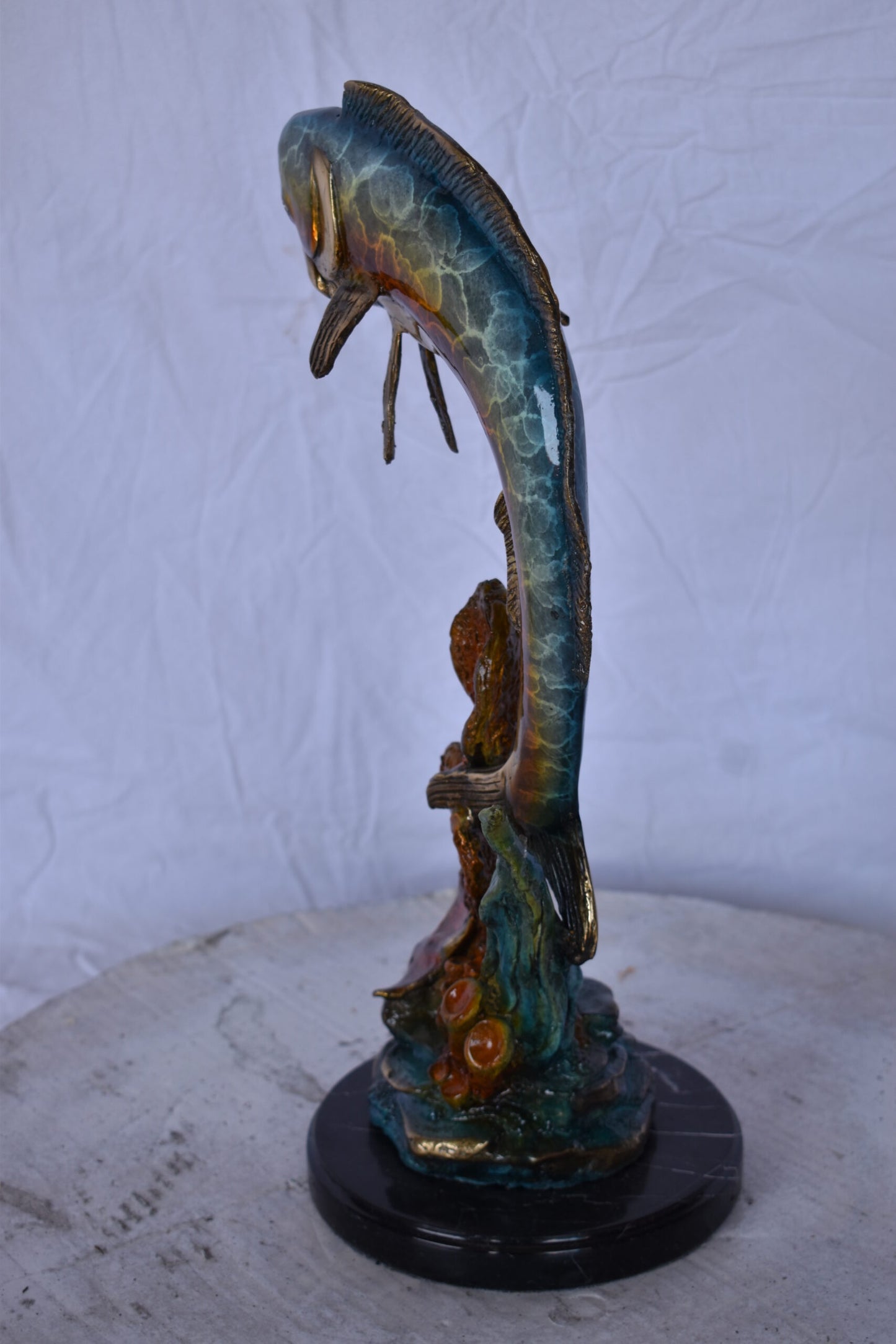 Dorado or Mahi Mahi With Coral Bronze Statue - Size: 5"L x 10"W x 19"H