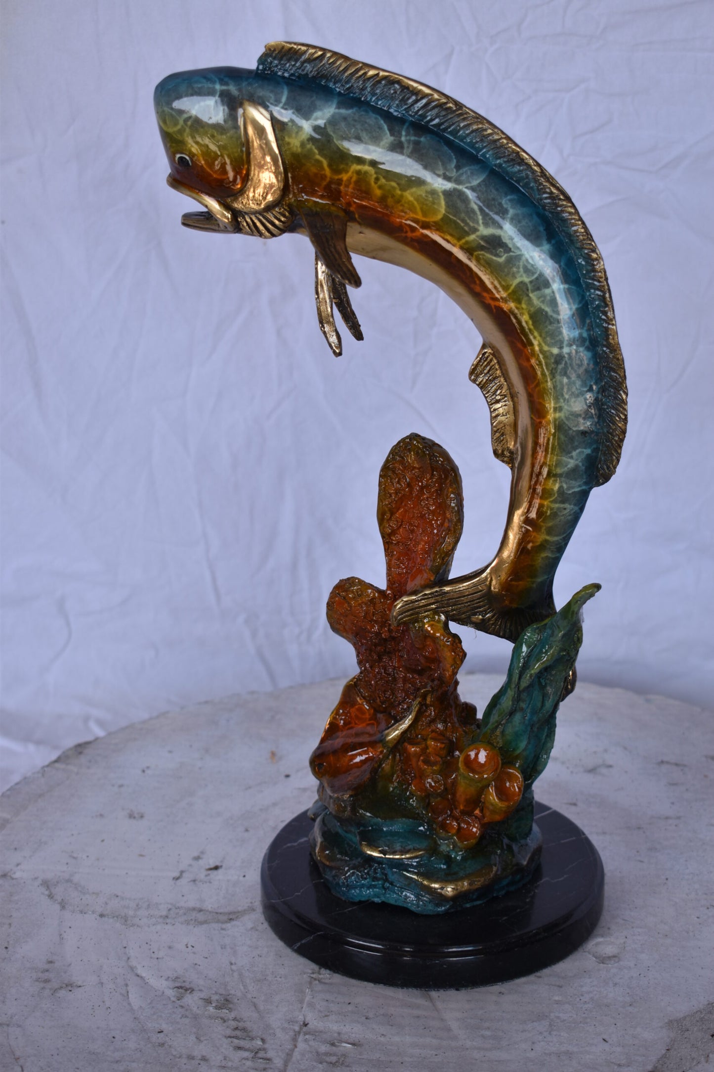 Dorado or Mahi Mahi With Coral Bronze Statue - Size: 5"L x 10"W x 19"H