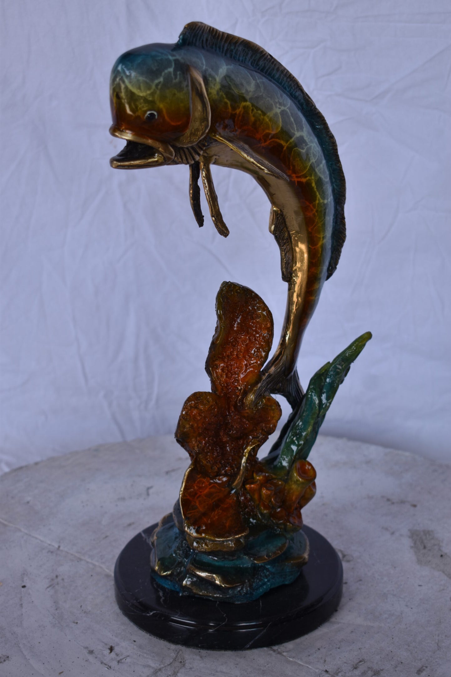 Dorado or Mahi Mahi With Coral Bronze Statue - Size: 5"L x 10"W x 19"H