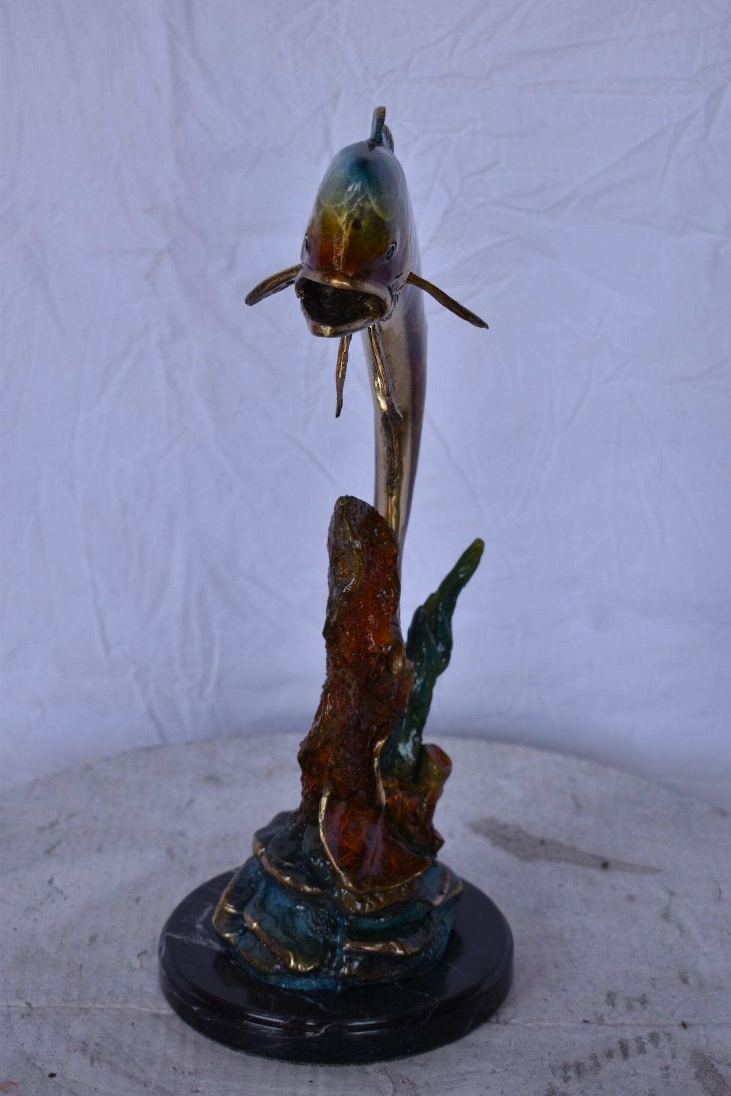 Dorado or Mahi Mahi With Coral Bronze Statue - Size: 5"L x 10"W x 19"H