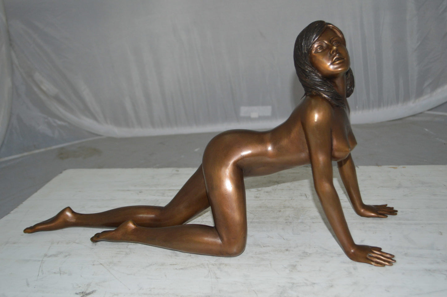 Nude Crawling Women Erotic Bronze Statue Art Nude- Size: 24"L x 10"W x 11"H.