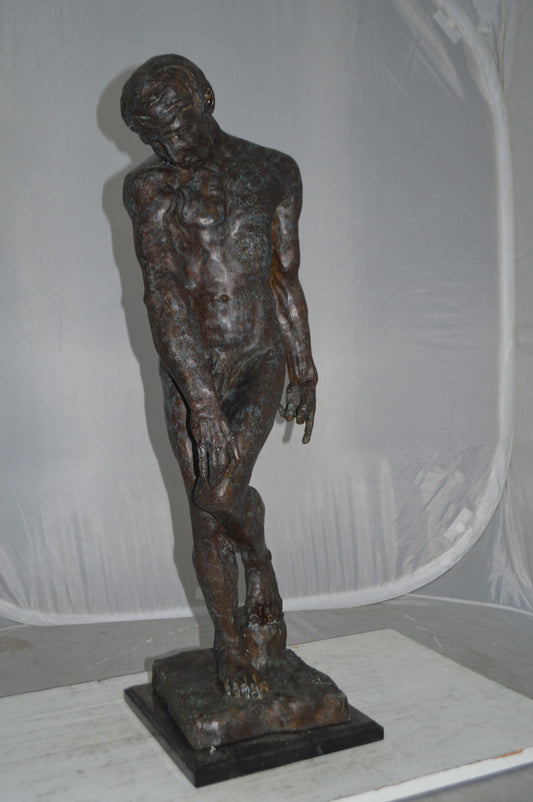 Adam Replica by Rodin Bronze Statue - Size: 12"L x 12"W x 36"H.
