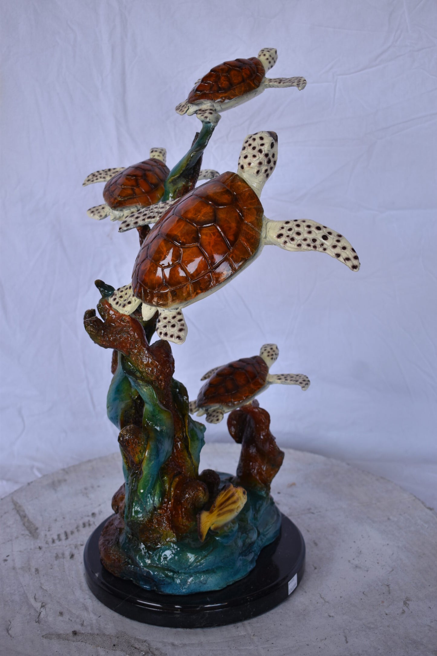 Four Turtles with Fish Bronze Statue on A Marble Base - Size: 16" x 12" x 22"H.