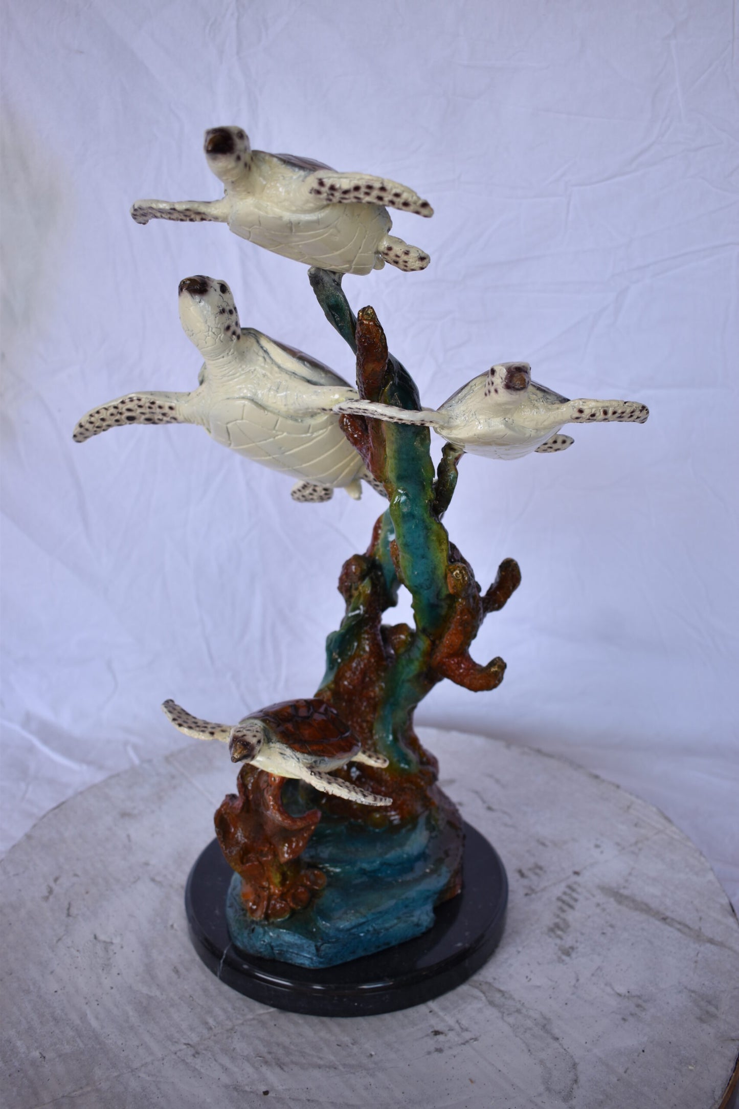 Four Turtles with Fish Bronze Statue on A Marble Base - Size: 16" x 12" x 22"H.