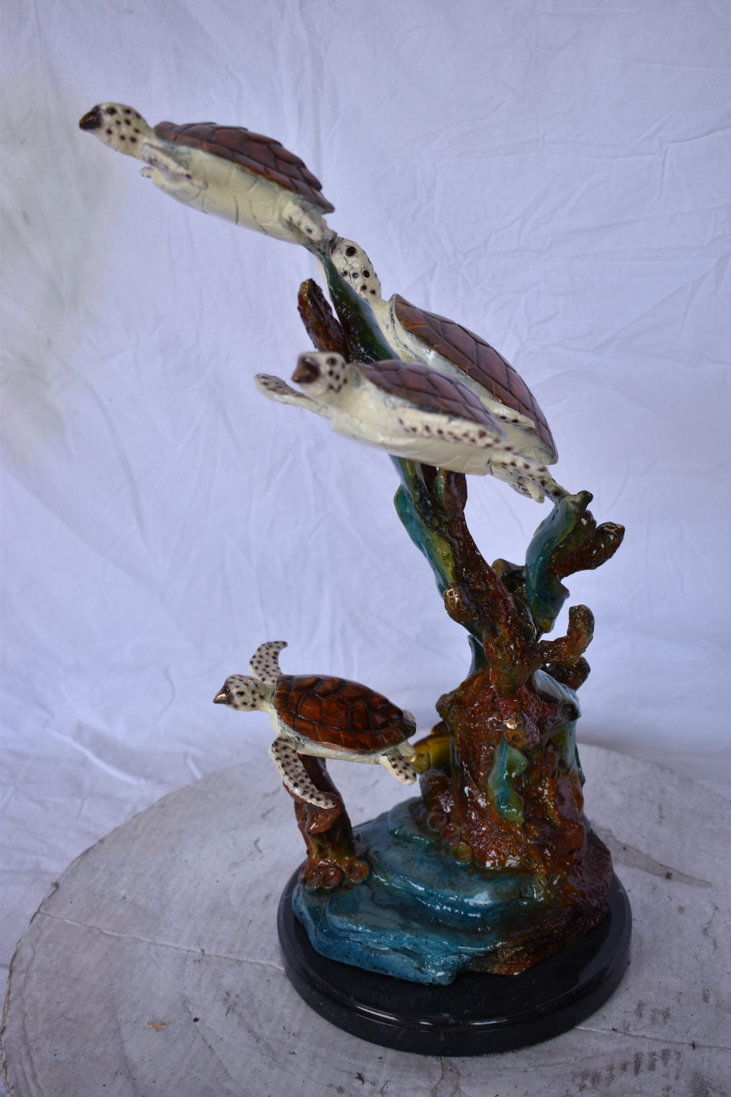 Four Turtles with Fish Bronze Statue on A Marble Base - Size: 16" x 12" x 22"H.