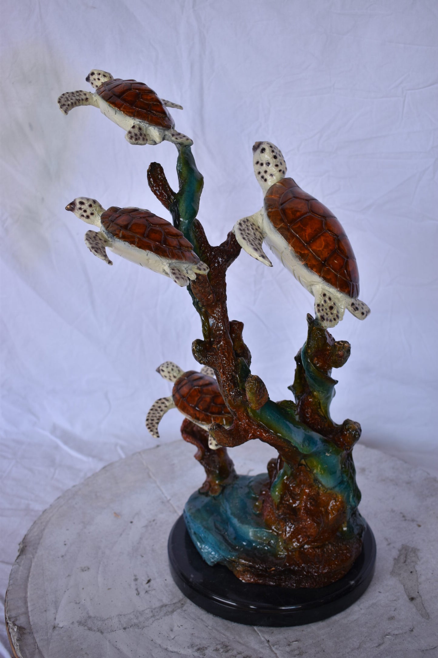 Four Turtles with Fish Bronze Statue on A Marble Base - Size: 16" x 12" x 22"H.