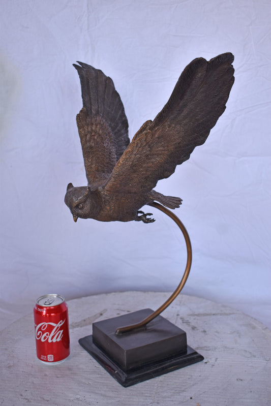 Owl Searching for Prey Bronze Statue - Size: 18"L x 11"W x 22"H.