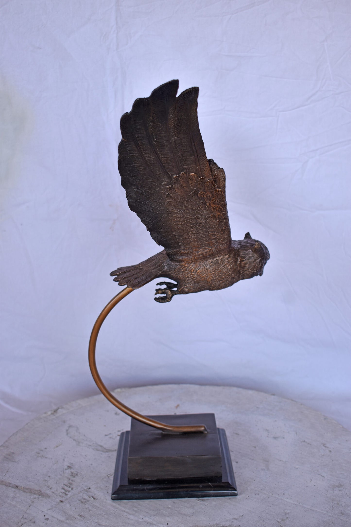 Owl Searching for Prey Bronze Statue - Size: 18"L x 11"W x 22"H.