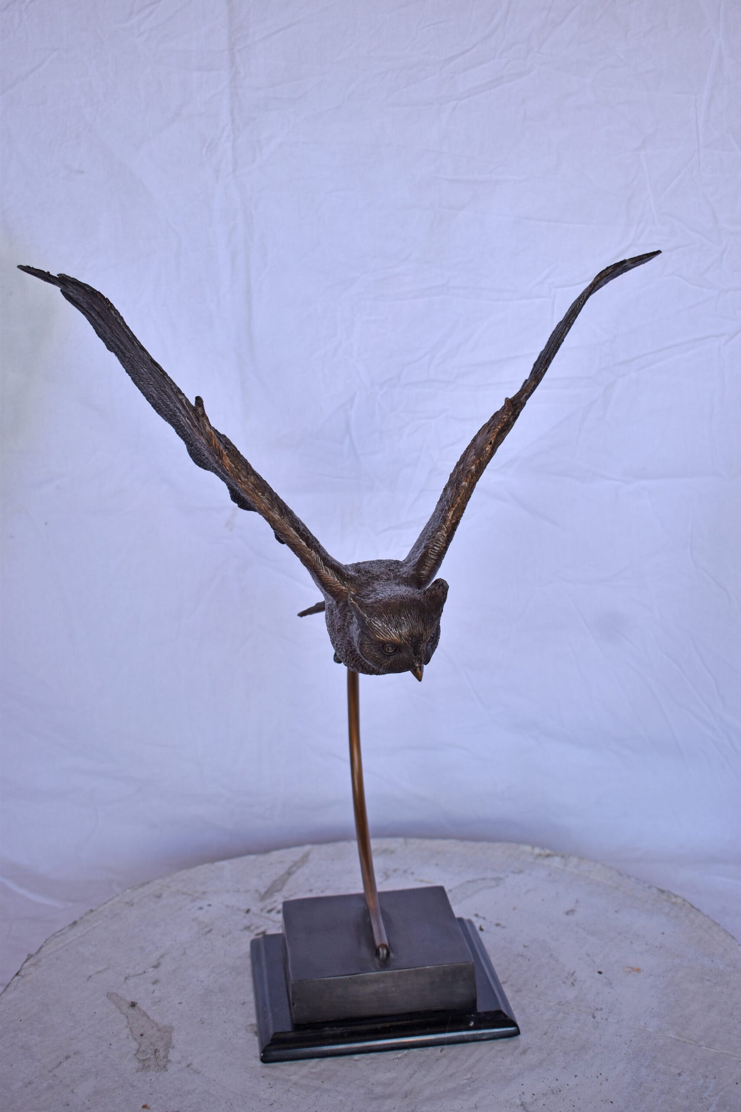 Owl Searching for Prey Bronze Statue - Size: 18"L x 11"W x 22"H.
