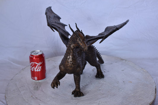 Dragon Standing Made of Bronze, Statue - Size: 14"L x 15"W x 12"H.