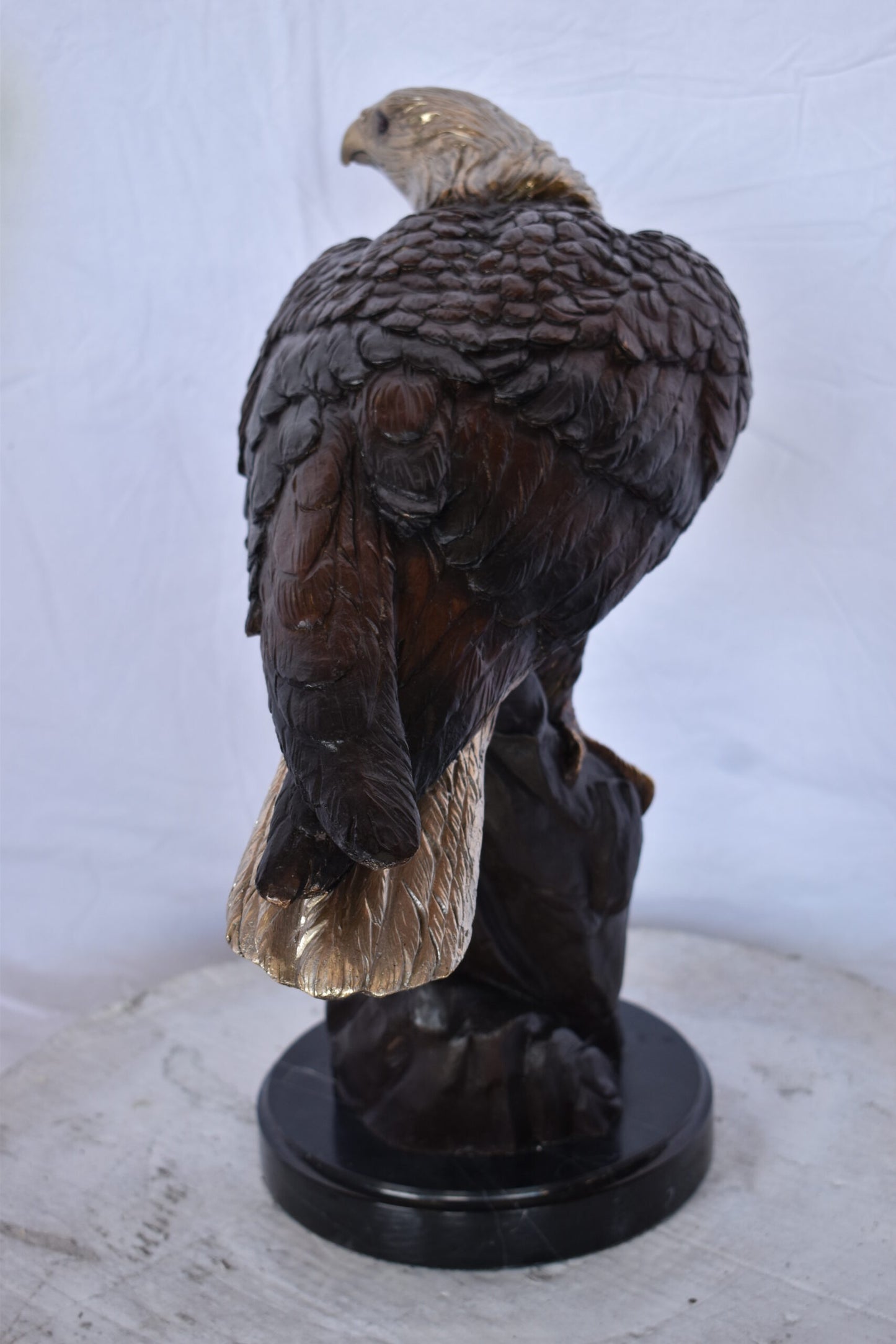 Eagle on Rock Bronze Statue Mounted on Marble Base - Size: 10"L x 22"W x 21"H.