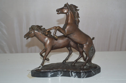 Two Horses Running Bronze Statue - Size: 11"L x 5"W x 11"H.