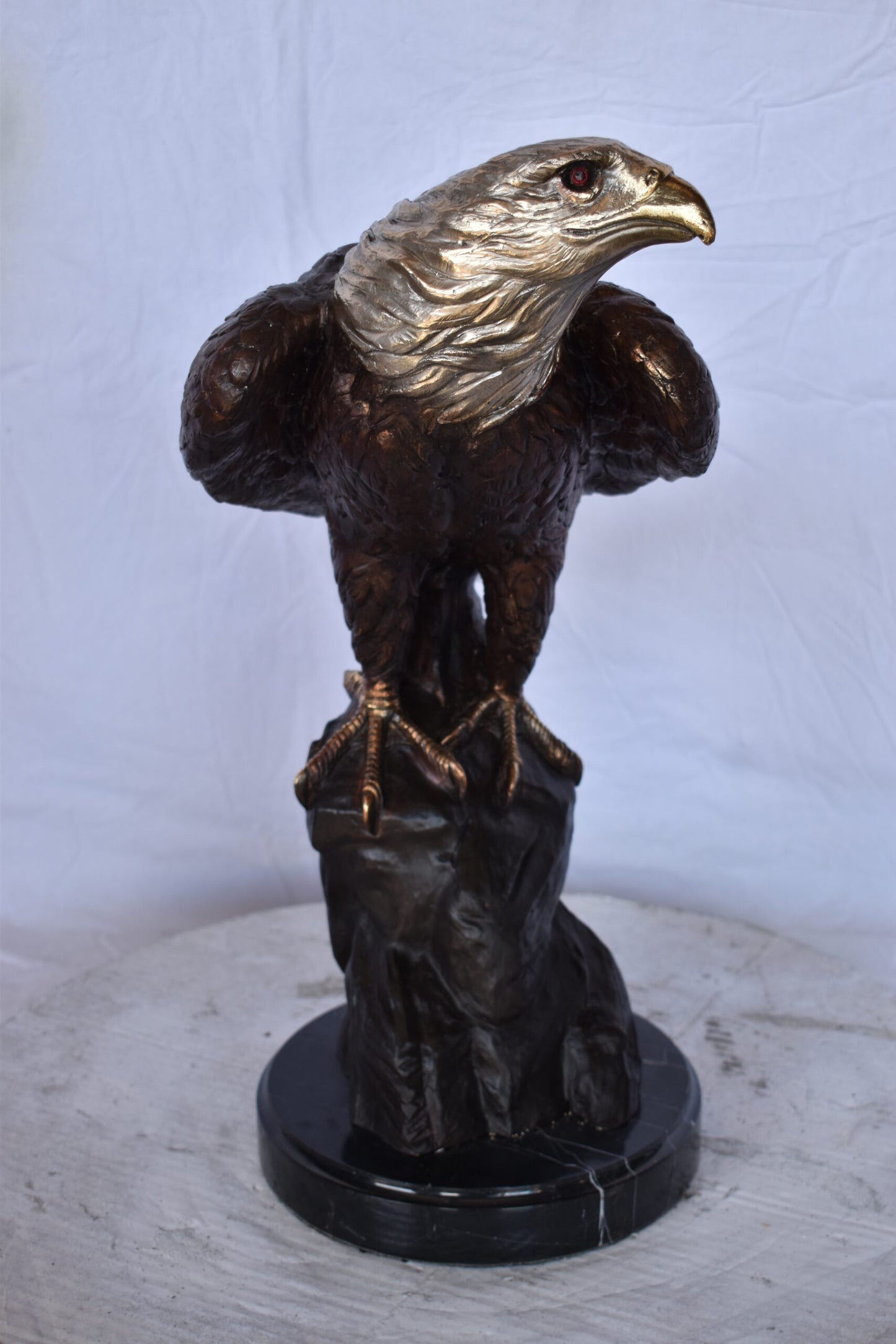 Eagle on Rock Bronze Statue Mounted on Marble Base - Size: 10"L x 22"W x 21"H.
