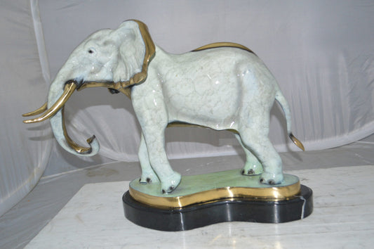 Elephant trunk Down Bronze Statue -  Size: 28"L x 12"W x 17"H.