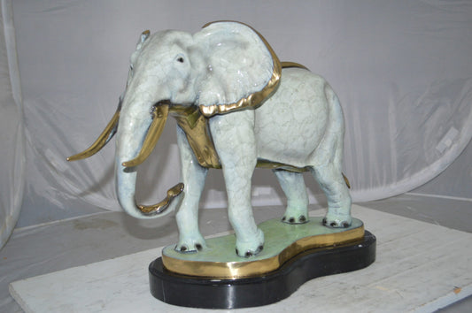 Elephant trunk Down Bronze Statue -  Size: 28"L x 12"W x 17"H.