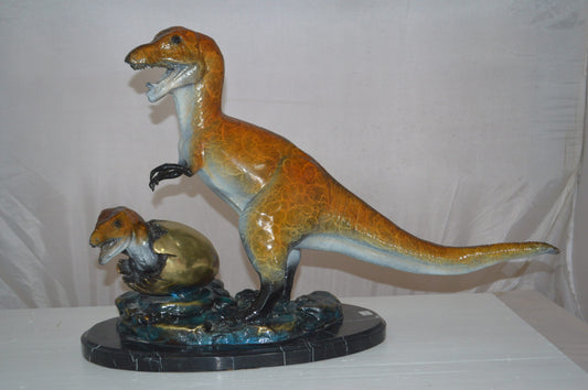 Dinosaur and baby Dino Bronze Statue -  Size: 26"L x 11"W x 18"H.