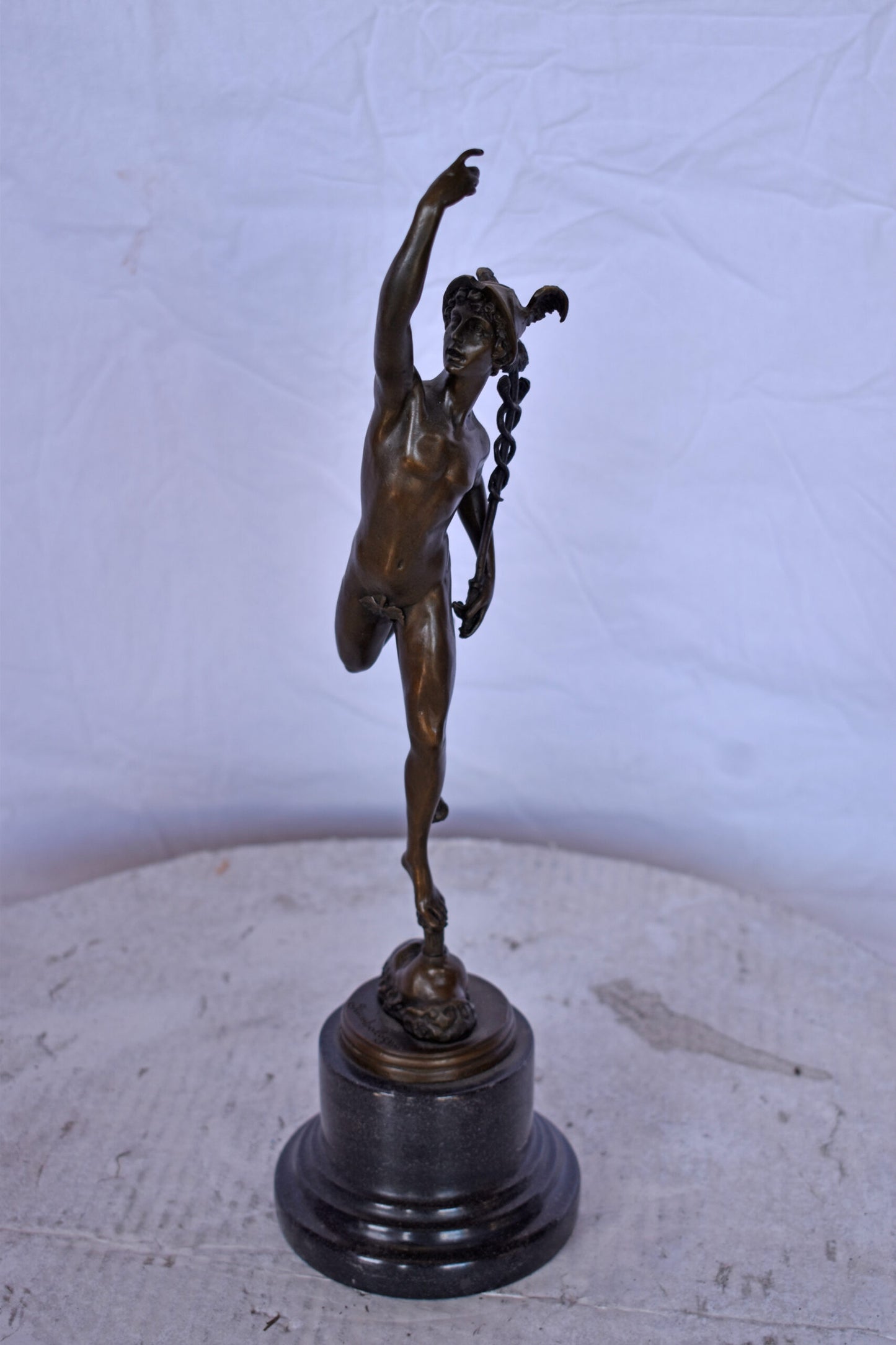 19th Century Mercury Hermes Tabletop Bronze Statue - Size: 5"L x 6"W x 17"H.