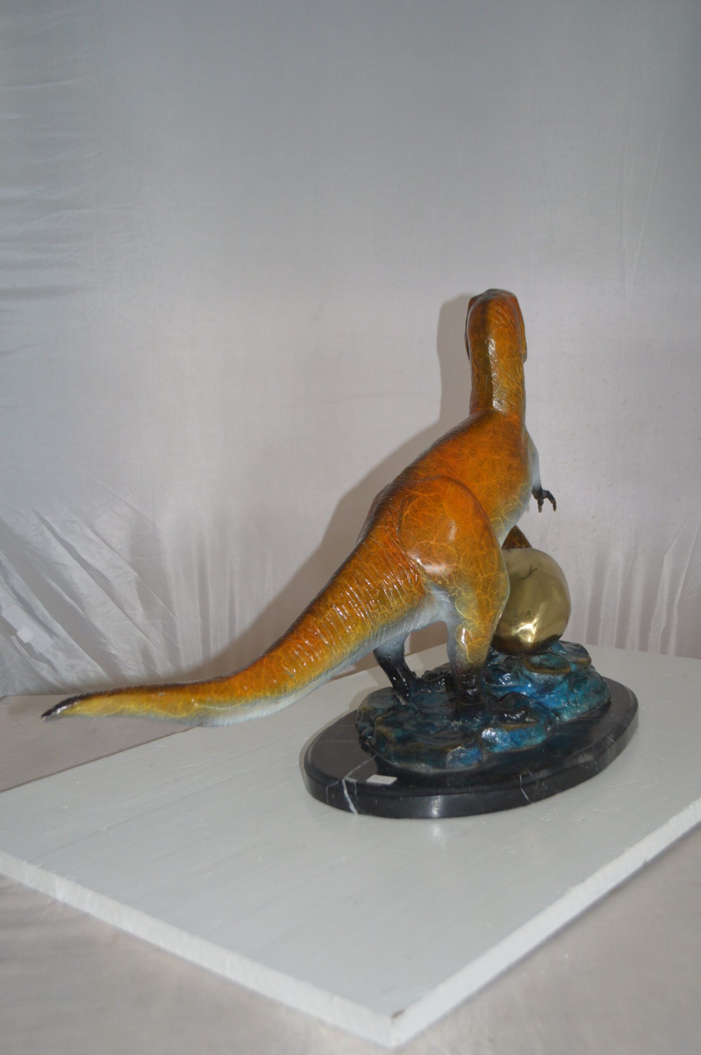 Dinosaur and baby Dino Bronze Statue -  Size: 26"L x 11"W x 18"H.