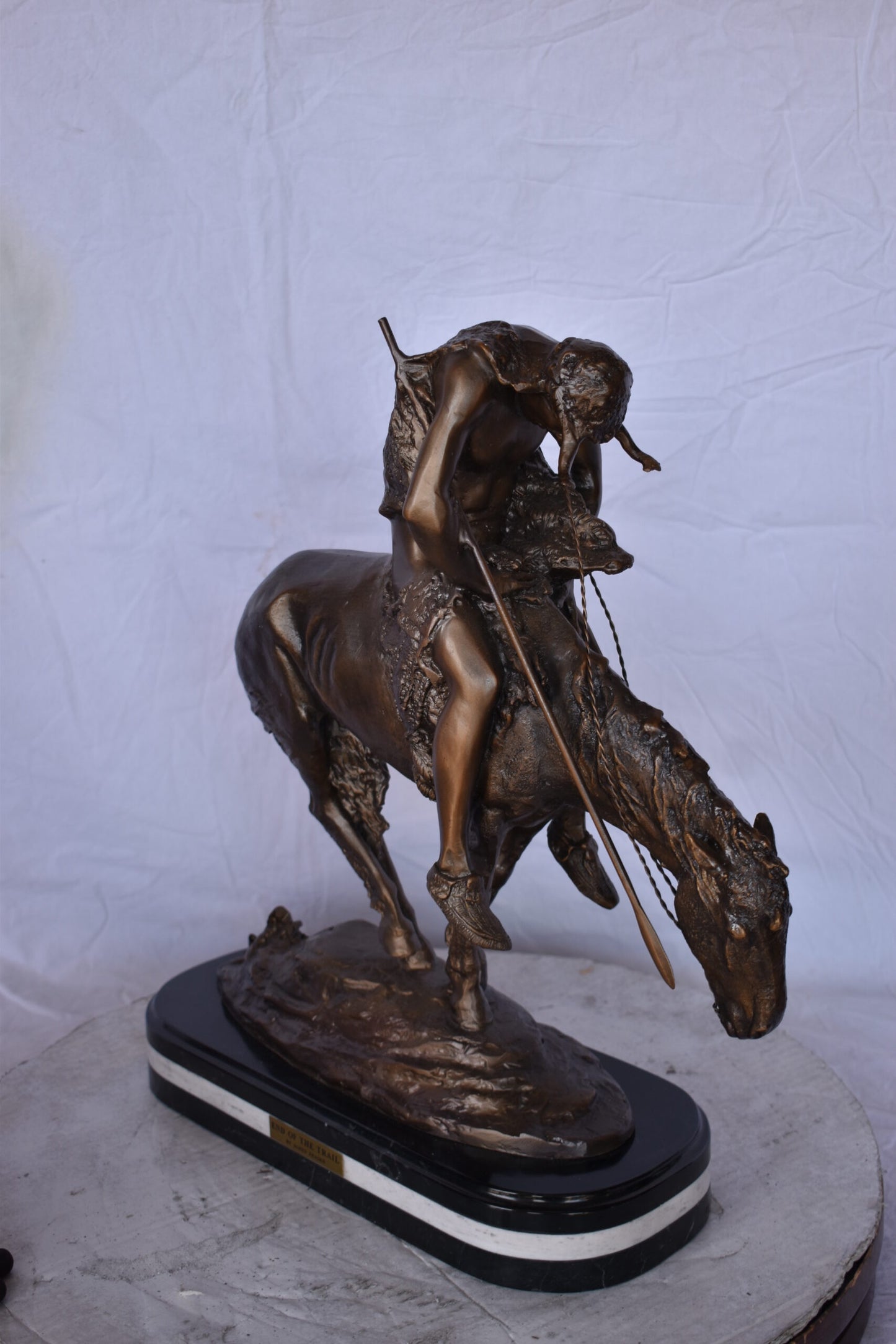 End of The Trail, a James Fraser Replica Bronze Statue - Size: 7"L x 20"W x 21"H