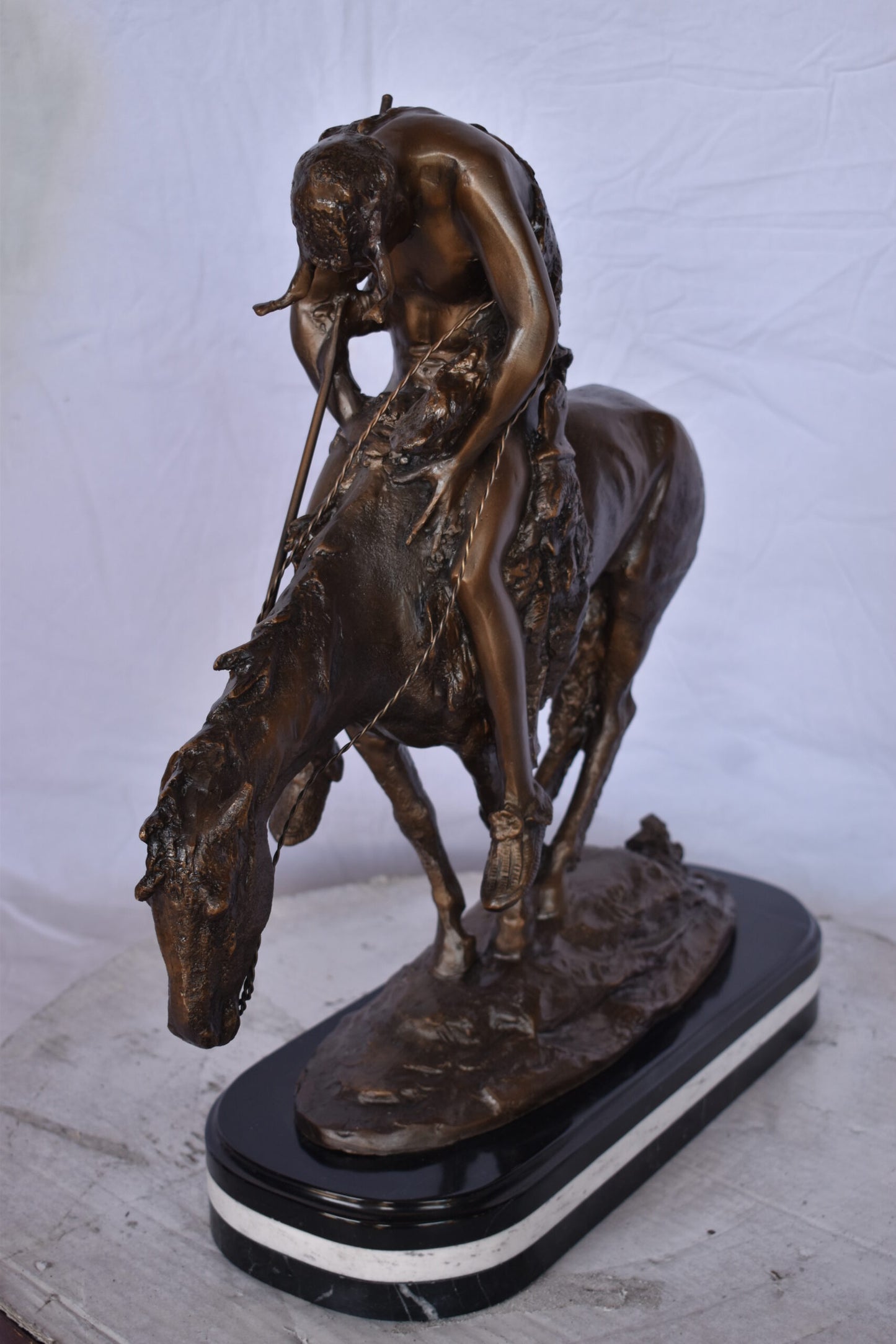 End of The Trail, a James Fraser Replica Bronze Statue - Size: 7"L x 20"W x 21"H