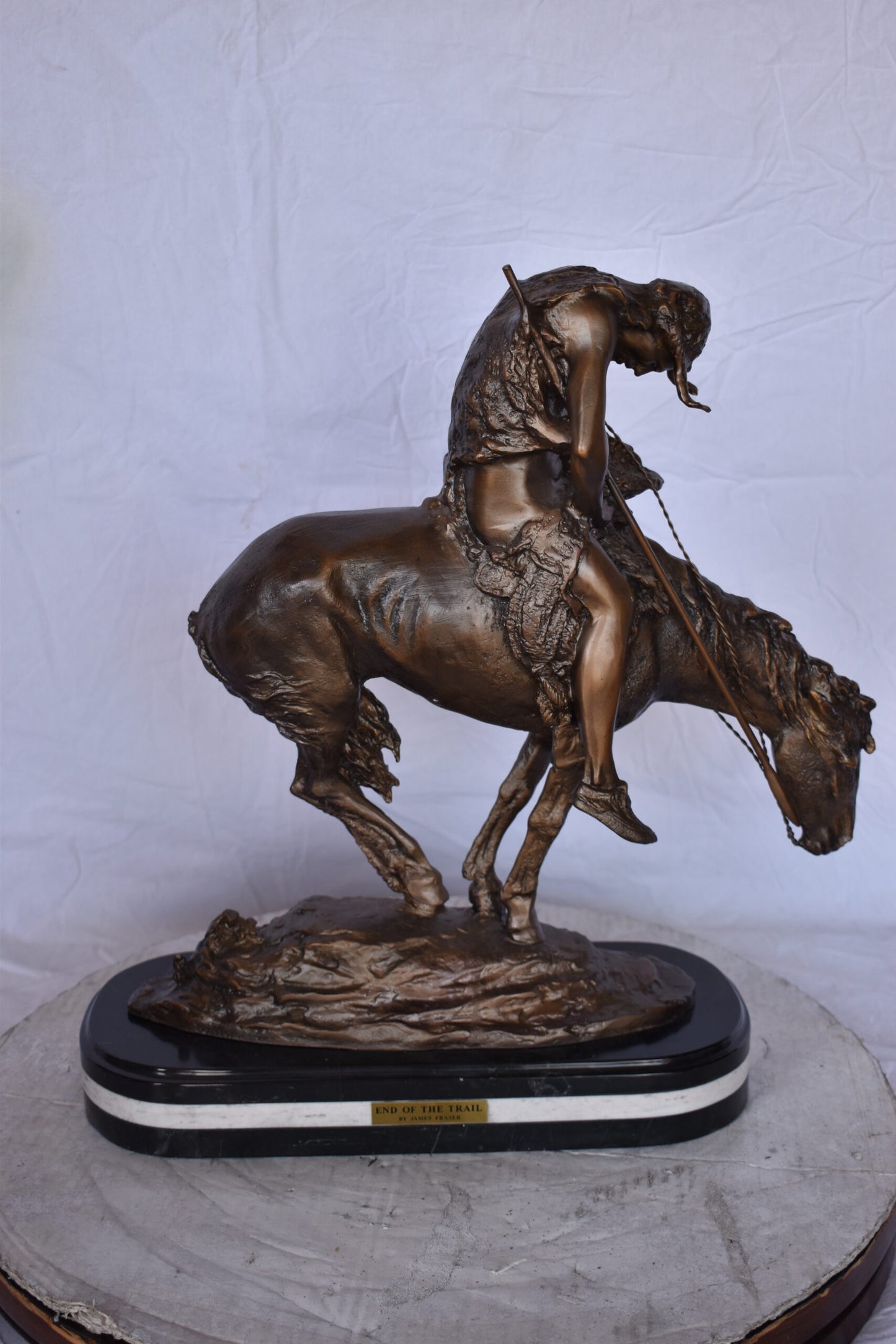 End of The Trail, a James Fraser Replica Bronze Statue - Size: 7"L x 20"W x 21"H