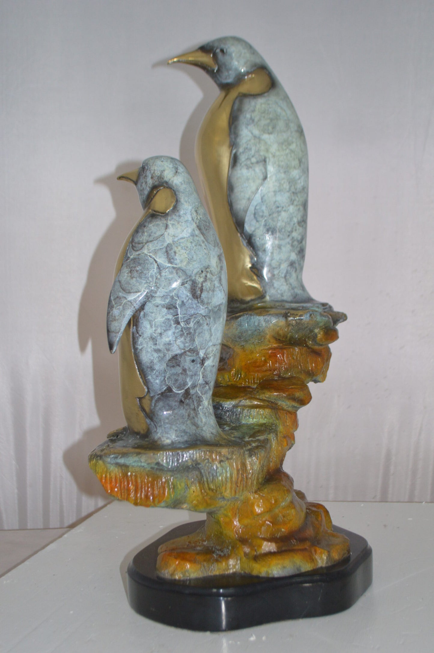 Two Penguins Bronze Statue - Size: 16"L x 10"W x 12"H.