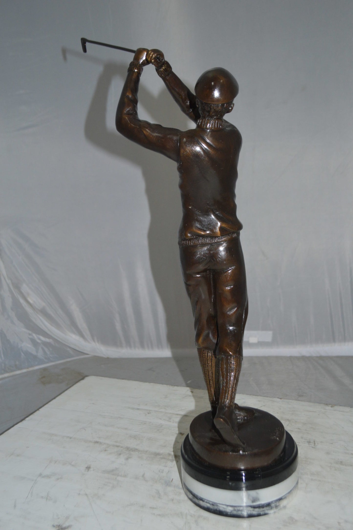 Golfer on Marble Bronze Statue -  Size: 8"L x 8"W x 22"H.
