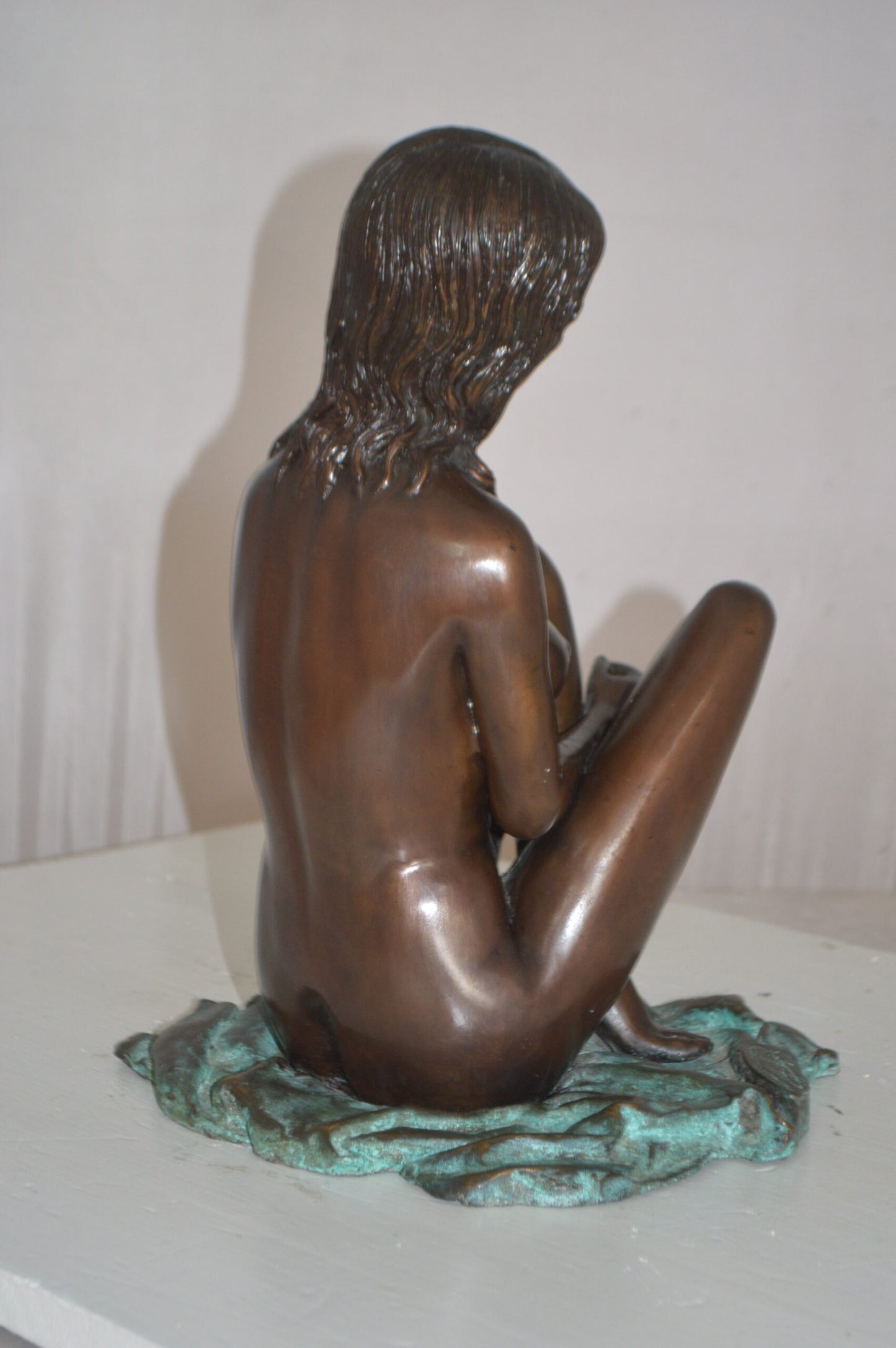 Sitting Art Nude Girl Bronze Statue - Size: 12"L x 10"W x 14"H.
